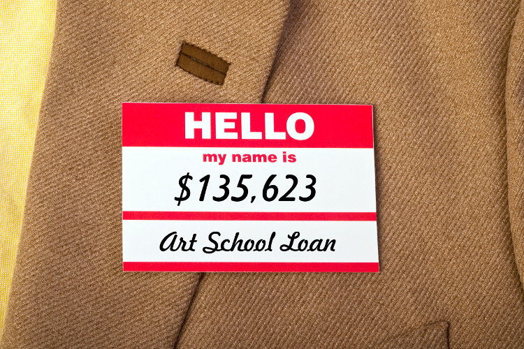Name tag showing student debt